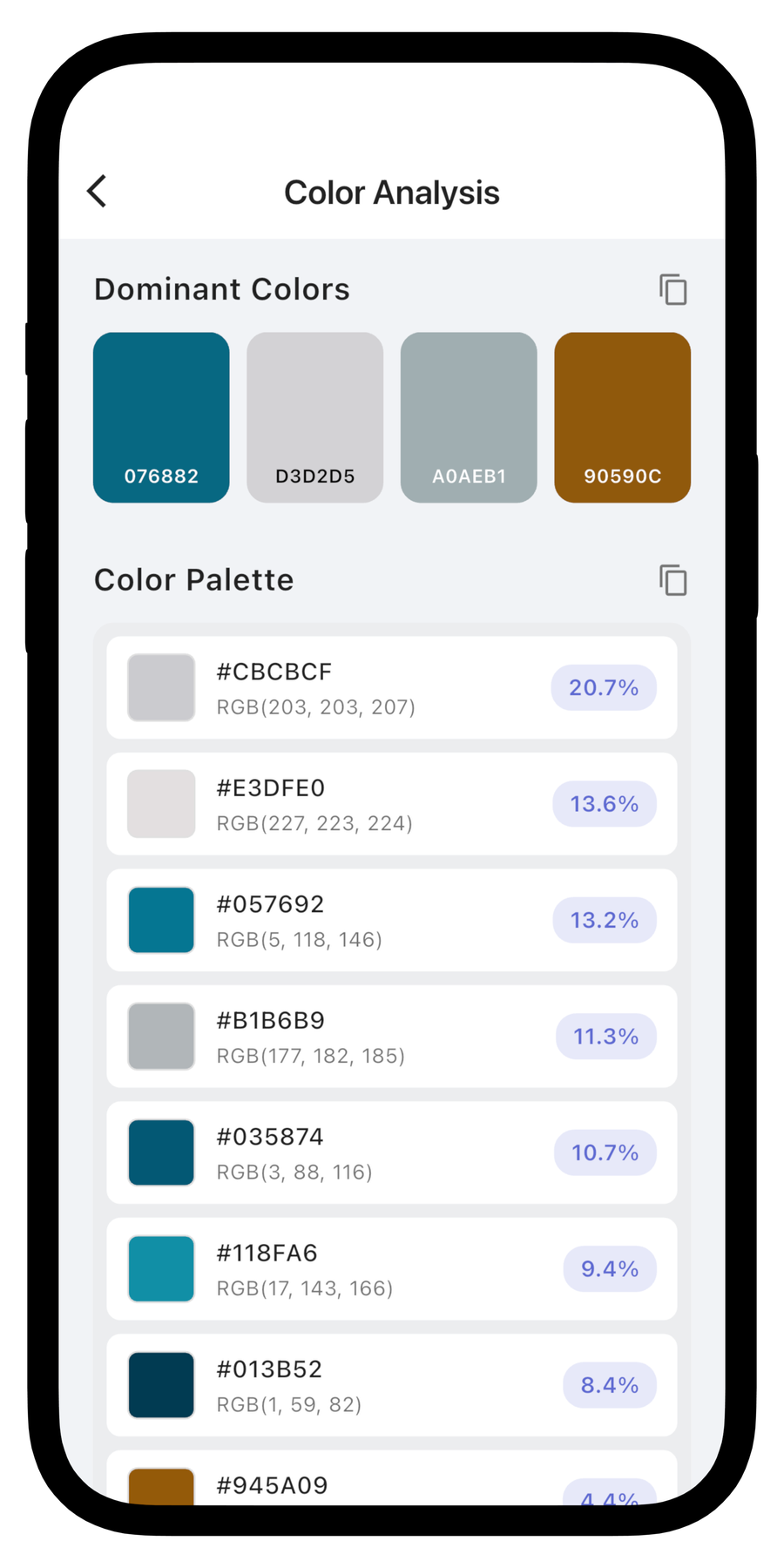 Viewing dominant colors and palette values in Paletix