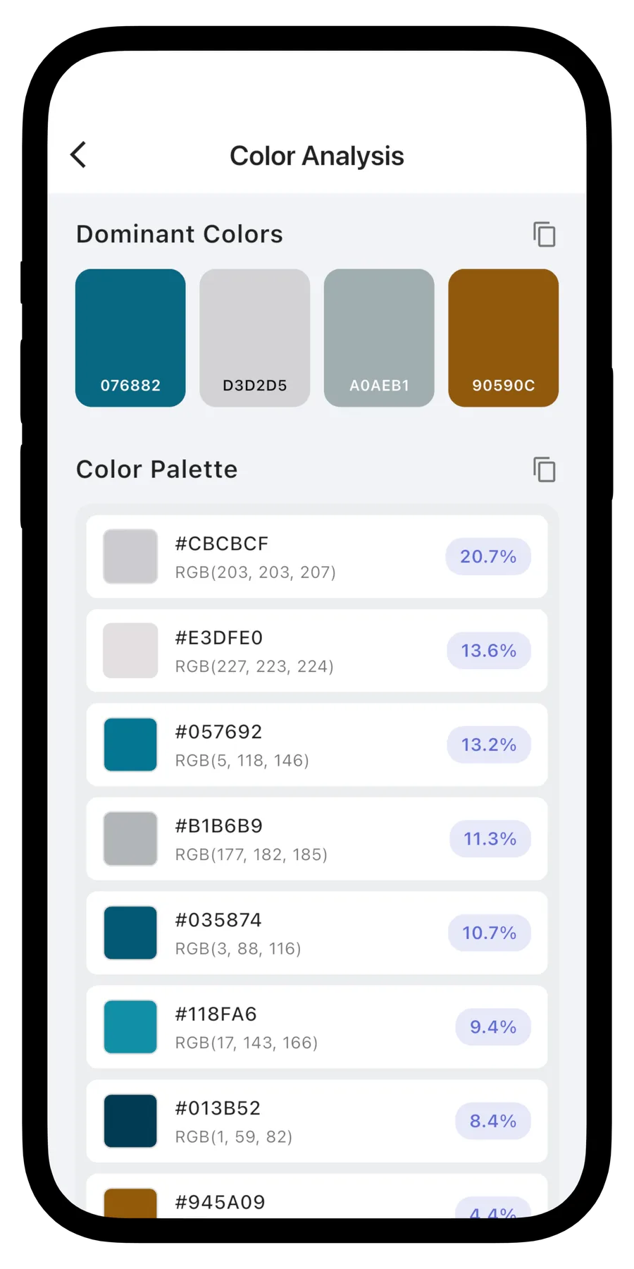 Viewing dominant colors and palette values in Paletix