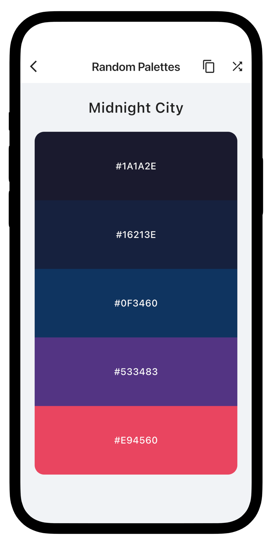 Browsing random color palettes in Paletix